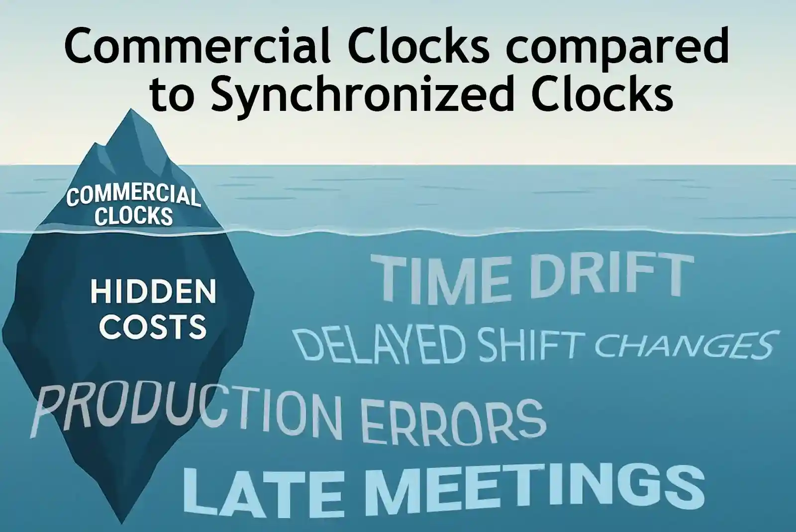 Commercial clocks compared to synchronized clocks — hidden costs of time drift vs. synchronized accuracy